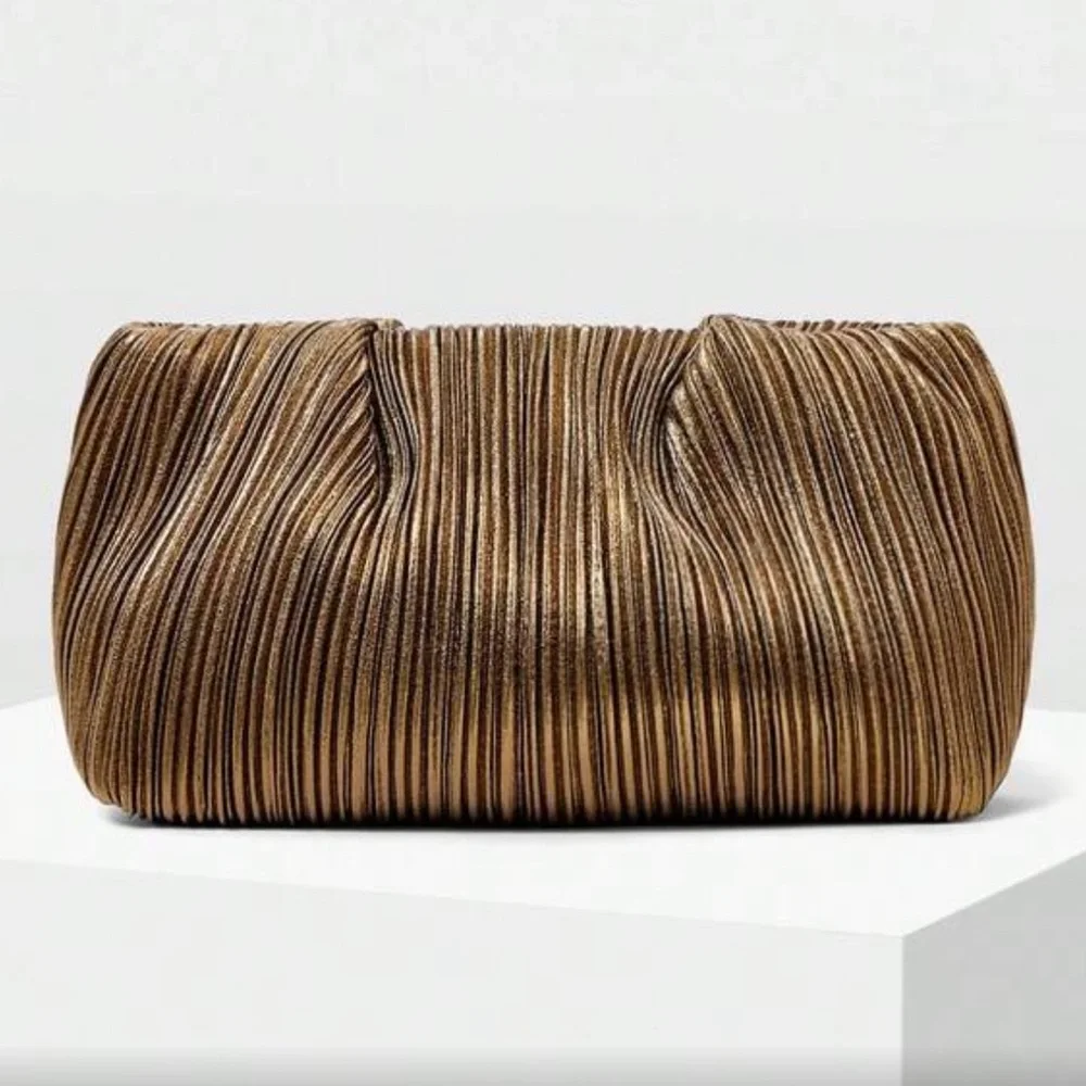 Elegant Pleated Brown Clutch Bag - Women - Picture 2 of 7